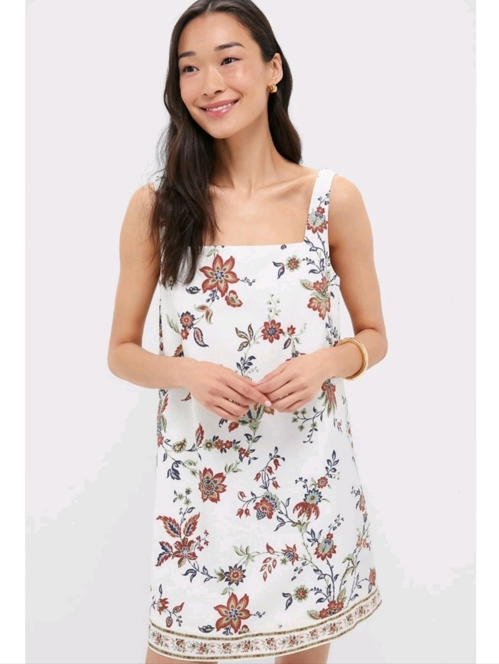 Tuckernuck White Dress with Rust, Green and Navy Floral Print
